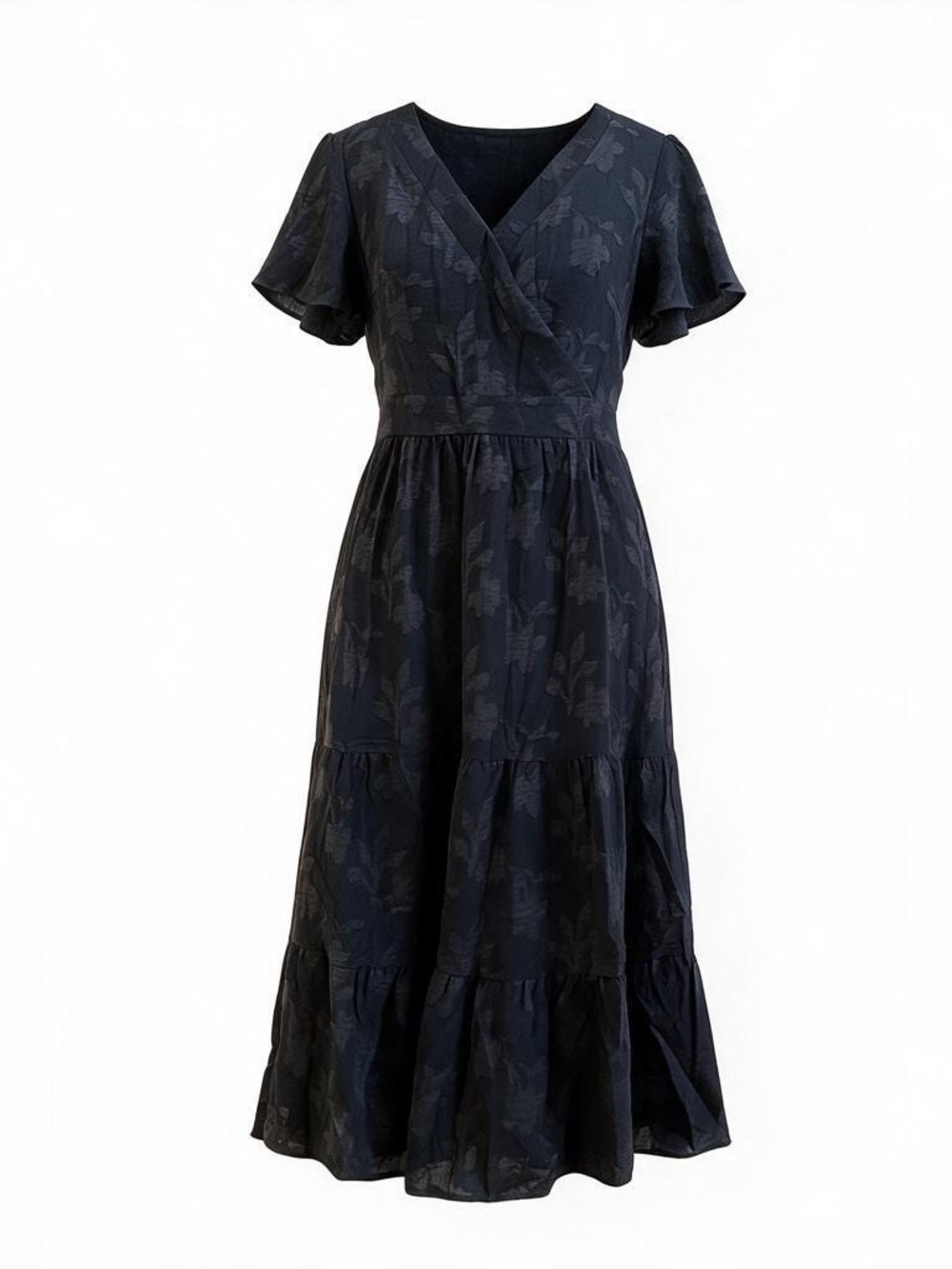 Simplee Apparel Black Floral Tiered V-Neck Maxi Dress - Size Medium - Black